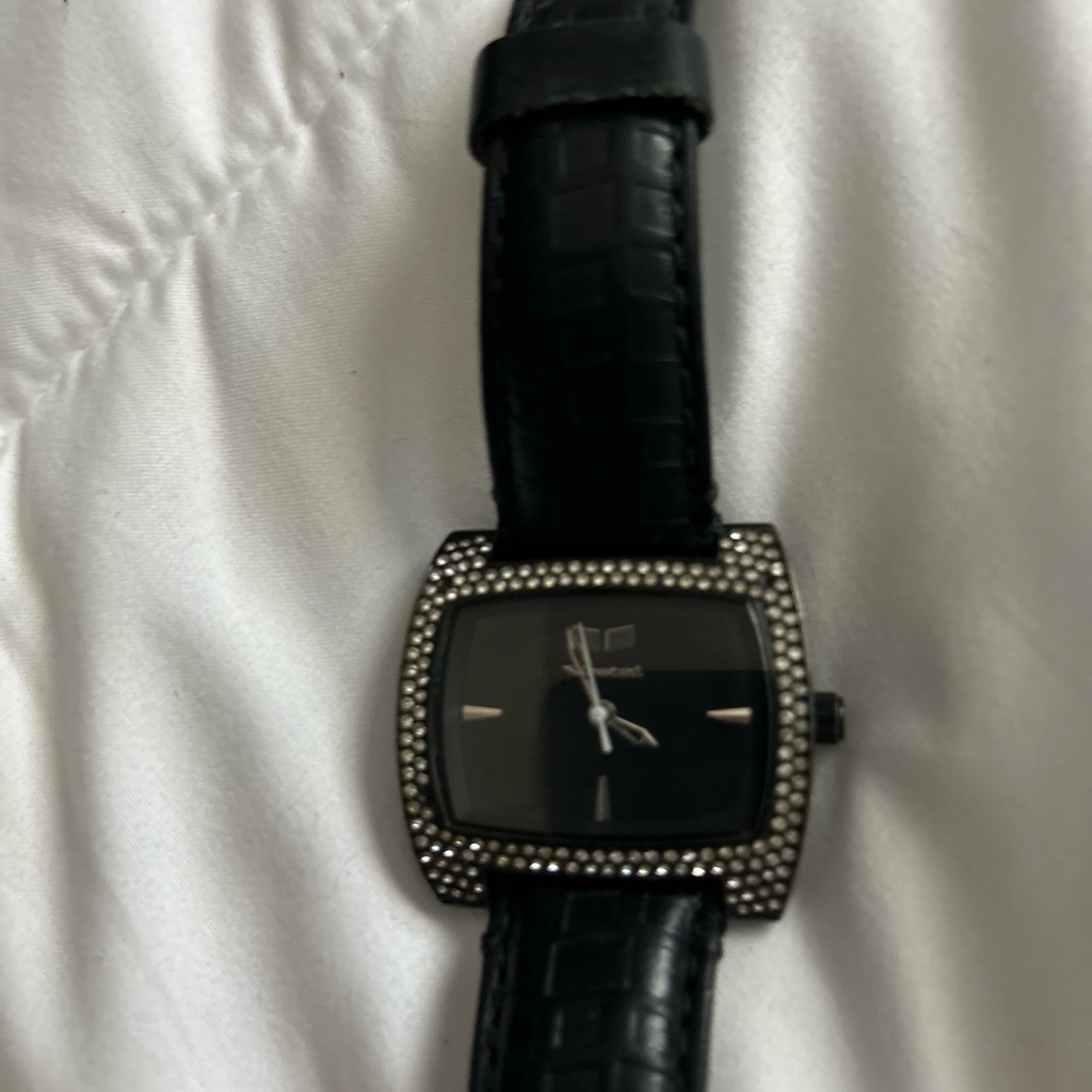 Womens Vestal Black Crocodile Leather Watch With Silver Accents